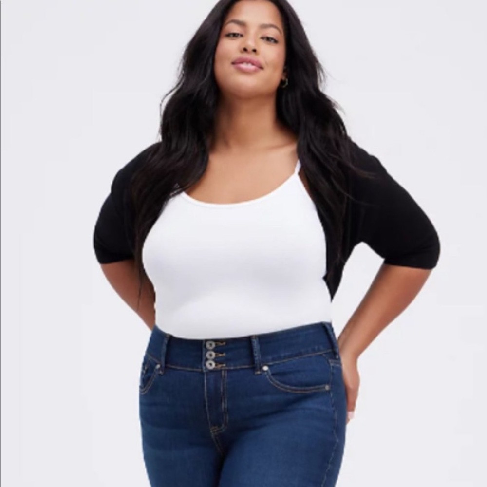 Torrid Black Knit Open Front Elbow Sleeve Cropped Shrug Women's Plus Size 5/5X